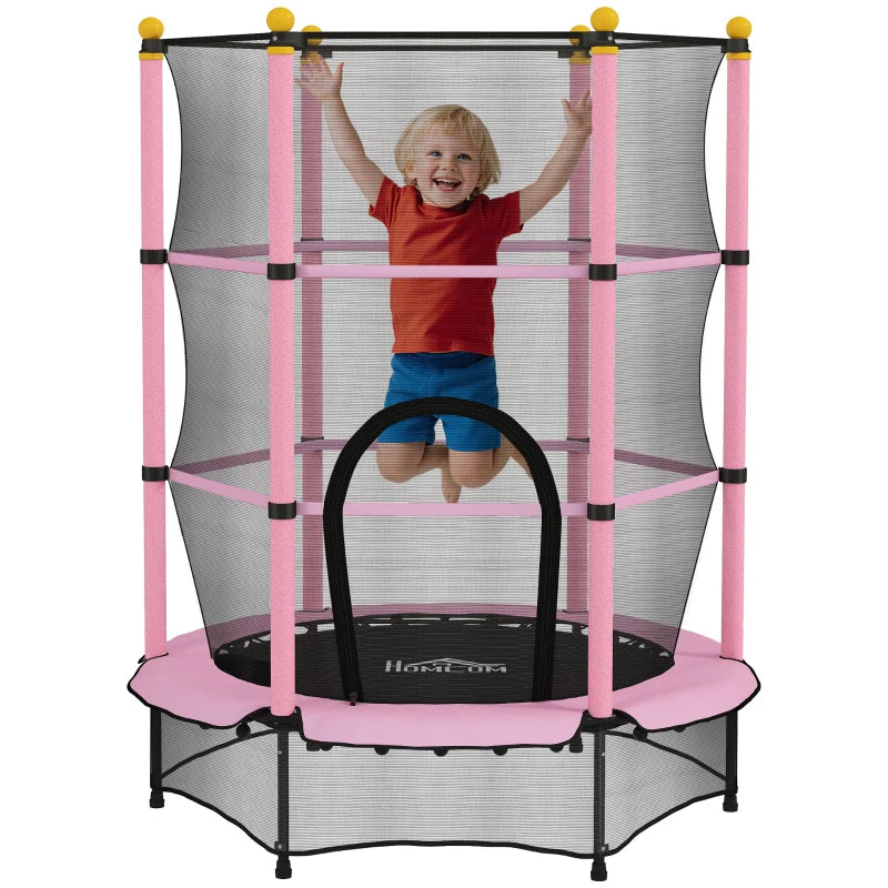 4.6FT/55" Kids Trampoline with Safety Enclosure, Outdoor Indoor Use, for Ages 3-10 Years, Pink