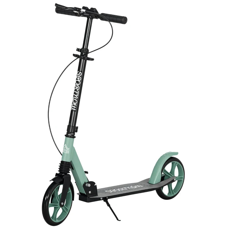 One-click Folding Kick Scooter for 14+ w/ Adjustable Handlebar, Push Scooter with Kickstand, Dual Brake System, Shock Absorber, 200mm Wheels & ABEC-9 Bearings