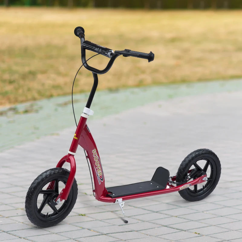 Kids Scooter Kick Scooter, with 12" EVA Tyres, Rear Brake, Big Wheels Scooter for 5-12 Years , Red