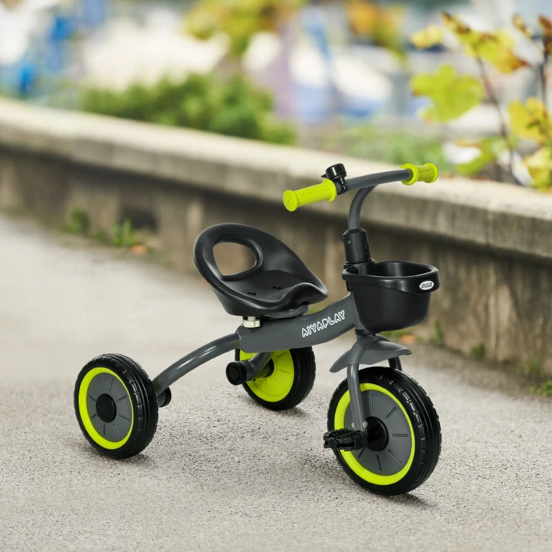 Kids Trike, Tricycle, with Adjustable Seat, Basket, Bell, for Ages 2-5 Years - Black