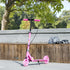 Scooter for Kids Aged 3-8 Years, with Adjustable Handle, Two Light Up Wheels, Handbrake, Rear Brake, Pink