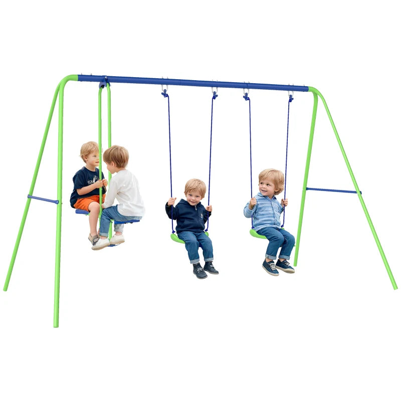 Metal Garden Swing Set Height Adjustable Children Outdoor Backyard Play Set for Toddlers Over 3 Years Old, Green