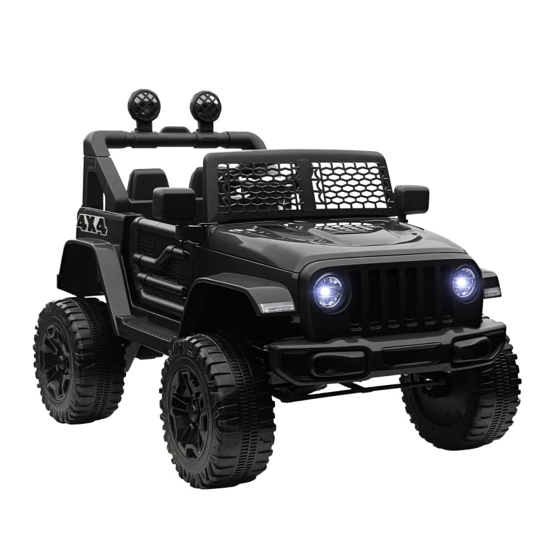 Kids Electric Ride On Car 12V Off Road Toy with Parental Remote Control 2 Motors Horn Lights Suspension Wheels for 3-6 Years Old Black