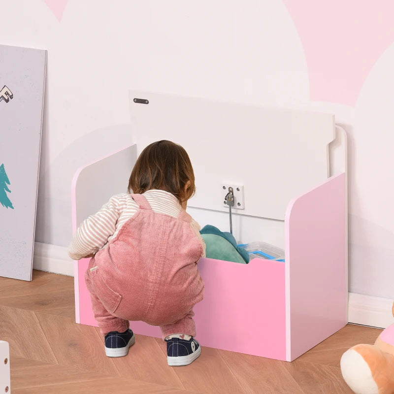 Kids Wooden Toy Box Children Storage Chest Bench Organiser Safety Hinge Bedroom Playroom Furniture Pink