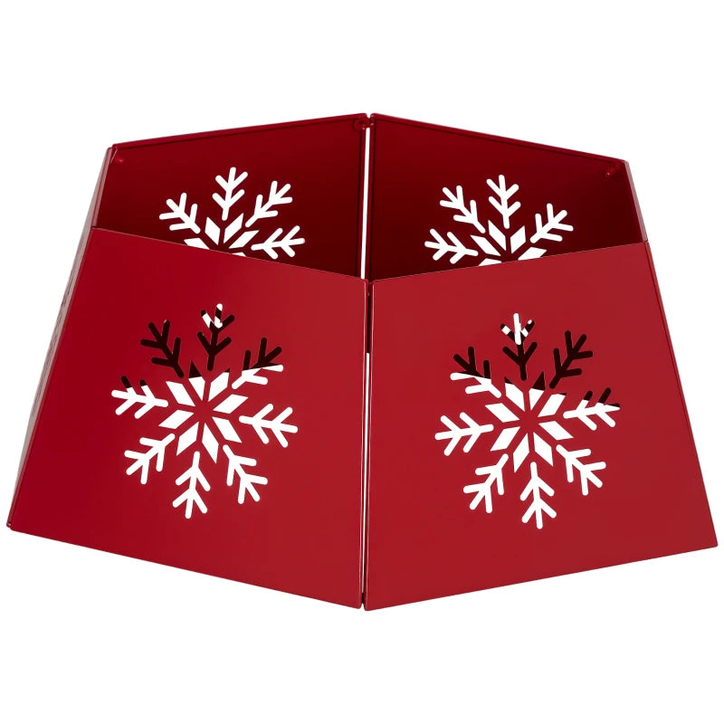 Christmas Tree Collar, Hexagon Christmas Tree Base Cover with Hollow Snowflake Patterns, Xmas Decoration for Party, Holiday, Home, Red