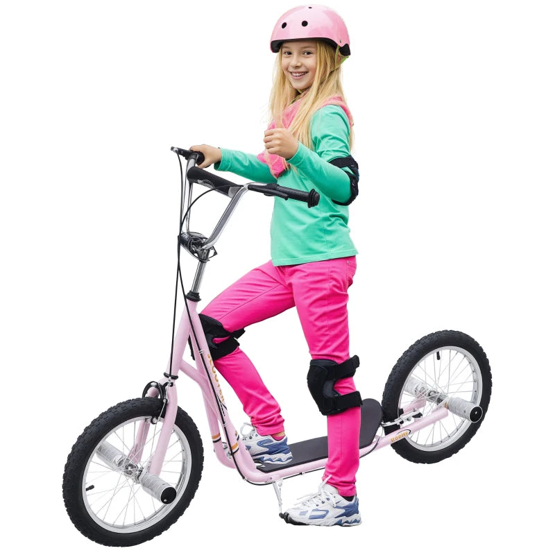 Stunt Scooter, Kids Scooter with 16" Big Wheels, Adjustable Height, Dual Brakes, for Ages 5+ Years, Pink