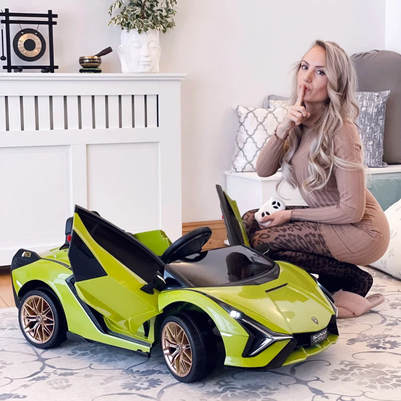 Lamborghini Sian Licensed 12V Kids Electric Ride On Car 2 Motors Toy Car with Remote Control Music Lights MP3 for 3-5 Years Green