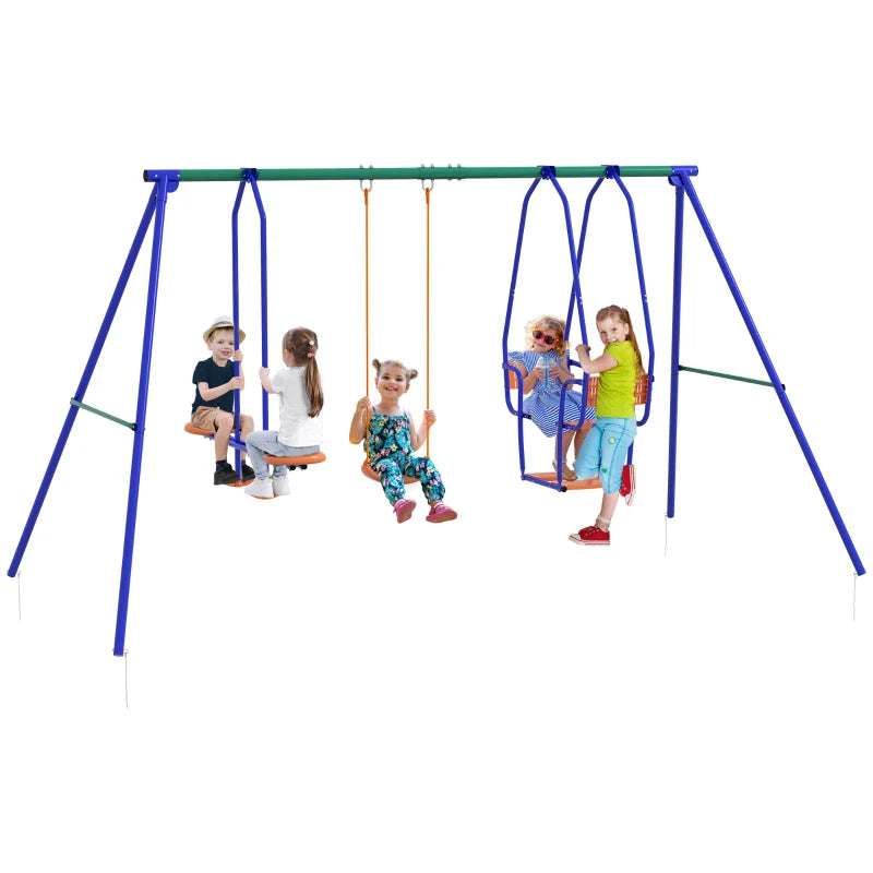 Three-In-One Kids Metal Swing Set with Swing, Glider, Rocking Chair Swing, for Ages 3+ years - Orange and Blue