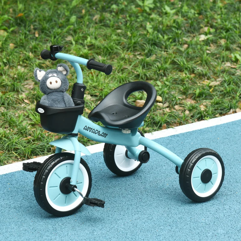 Kids Trike, Tricycle, with Adjustable Seat, Basket, Bell, for Ages 2-5 Years - Blue