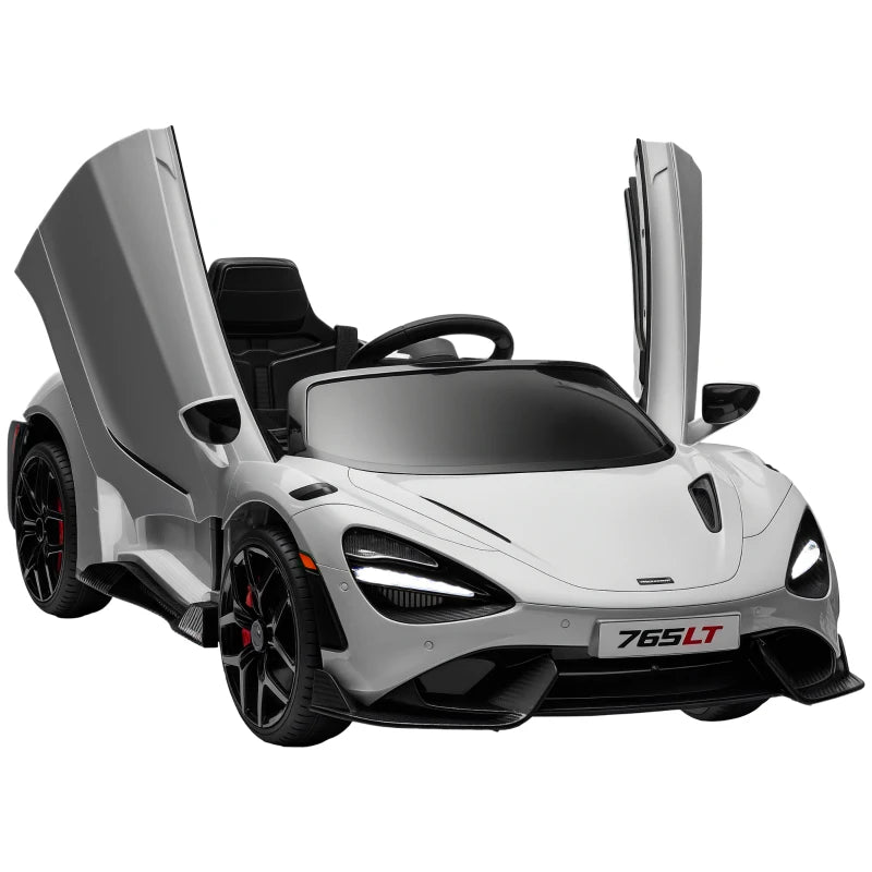 McLaren 765LT Licensed 12V Kids Electric Ride on Car with Butterfly Doors, Remote Control, Transport Wheels, Grey