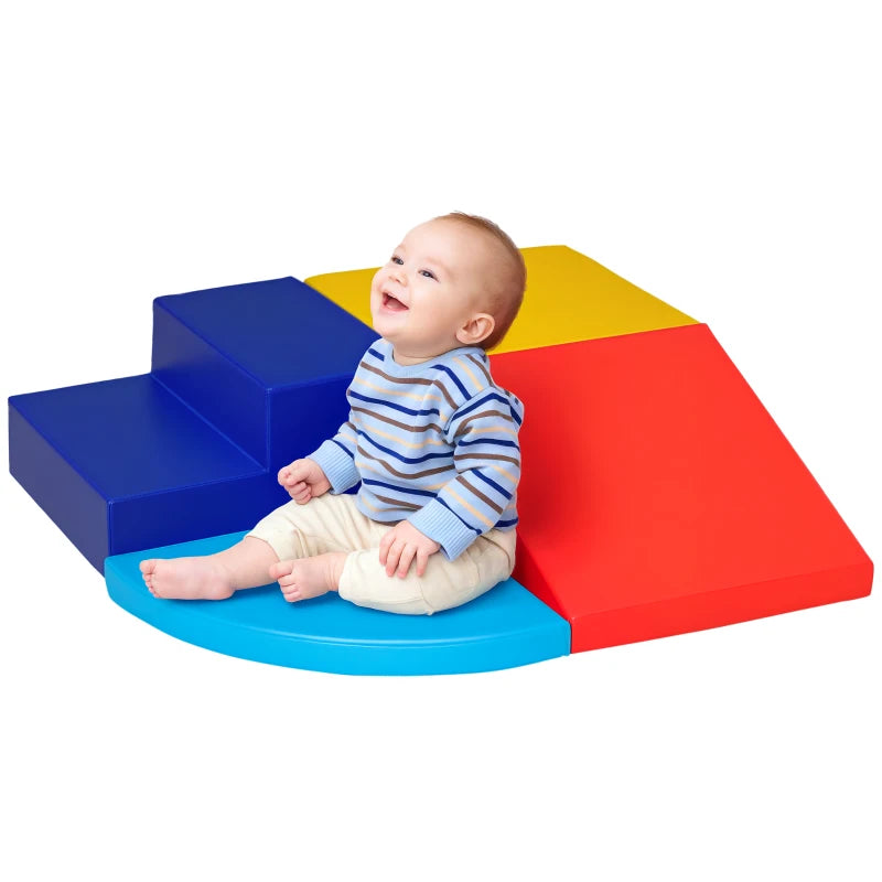 Soft Play 4-piece Climb and Crawl Foam Toddler Stairs and Ramp Colorful Children's Educational Software Activity Toys for Baby Preschooler