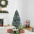 4ft Artificial Prelit Christmas Tree, Snow Xmas Tree with Colourful LED Lighting Fiber Optics, Green White