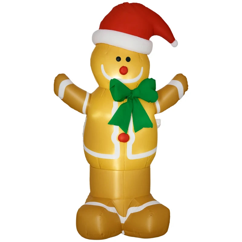6ft Christmas Inflatable Gingerbread Man & Santa Hat Safe Outdoor Decoration w/ LED Lights Accessories