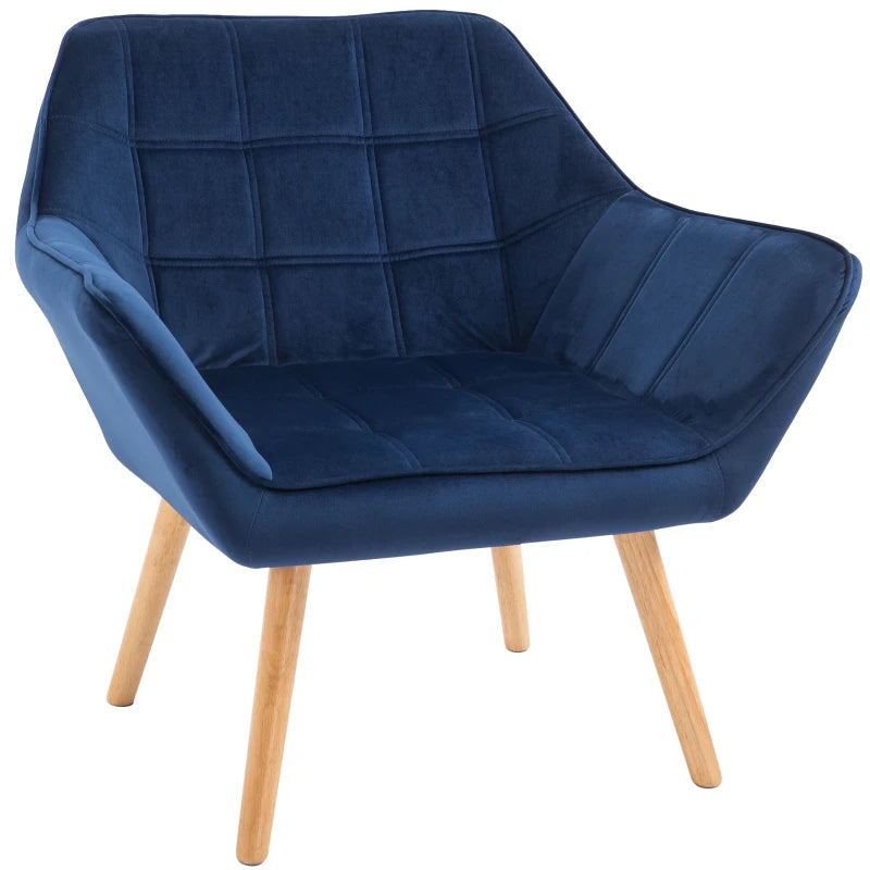 Armchair Accent Chair Wide Arms Slanted Back Padding Steel Frame Wooden Legs Home Bedroom Furniture Seating Blue