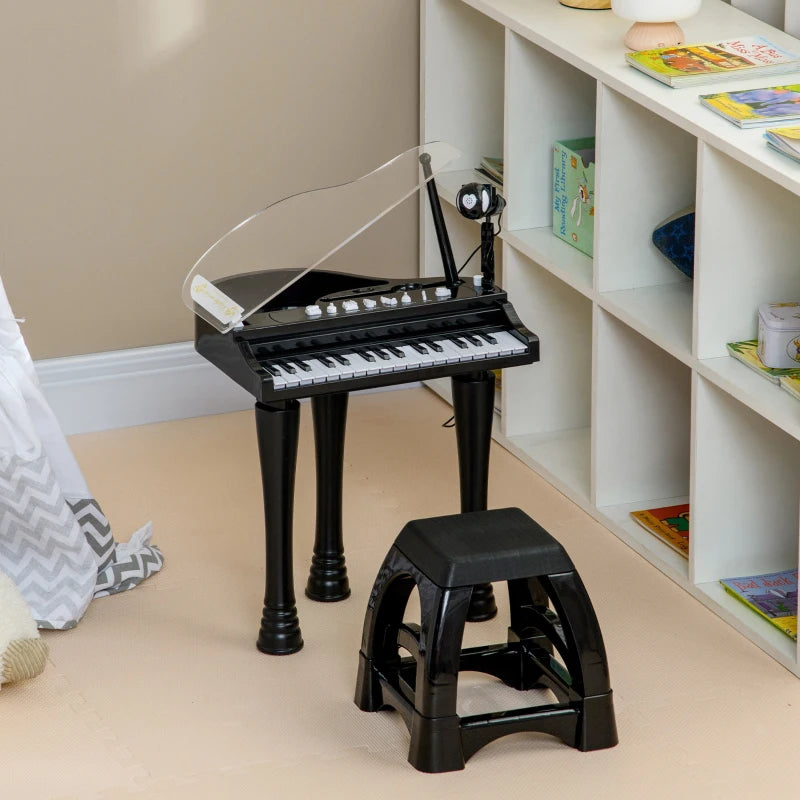 32-Key Kids Piano Keyboard, with Stool, Lights, Microphone, Sounds, Removable Legs - Black
