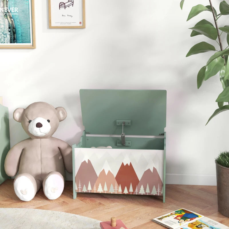 Toy Box, Kids Storage Chest, with Lid, Safety Hinge - Green