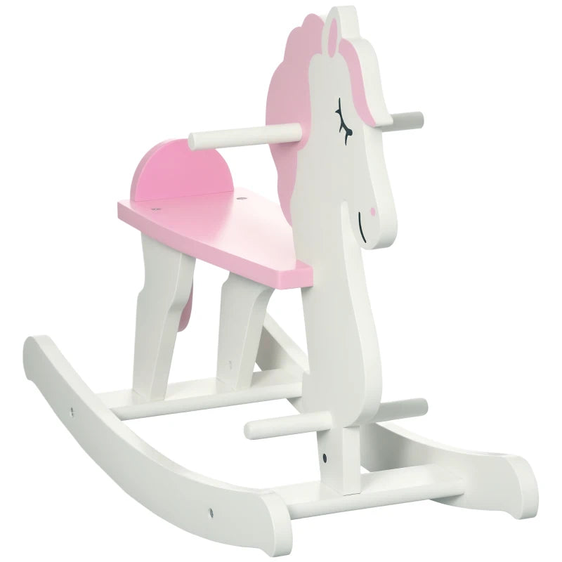 Kids Rocking Horse, with Handlebar, Foot Pedal - Pink