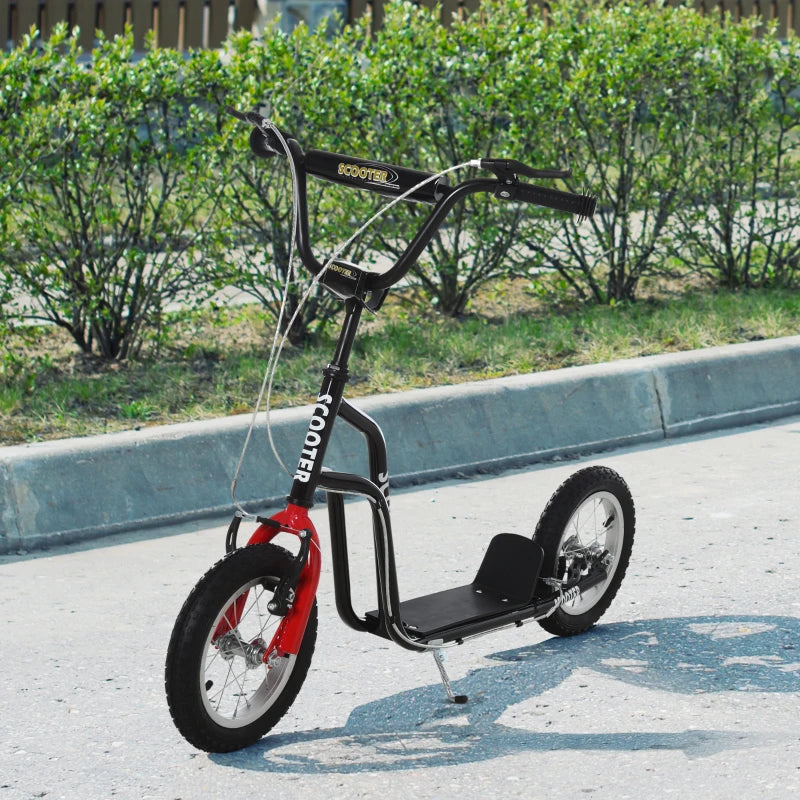 Teen Kick Scooter with Adjustable Handlebar, Inflatable Wheels, Two Brakes, Black