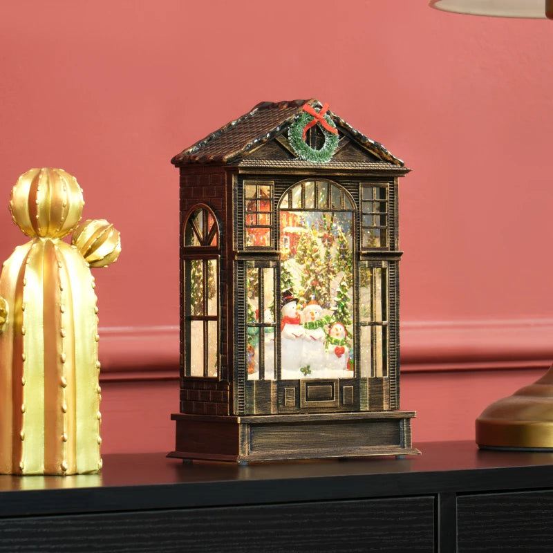 Christmas Snow Globe Lantern with Lights, Musical Snow Globe with Swirling Glitter, Battery Operated Musical Christmas Decoration for Holiday Party Gift, Bronze Tone
