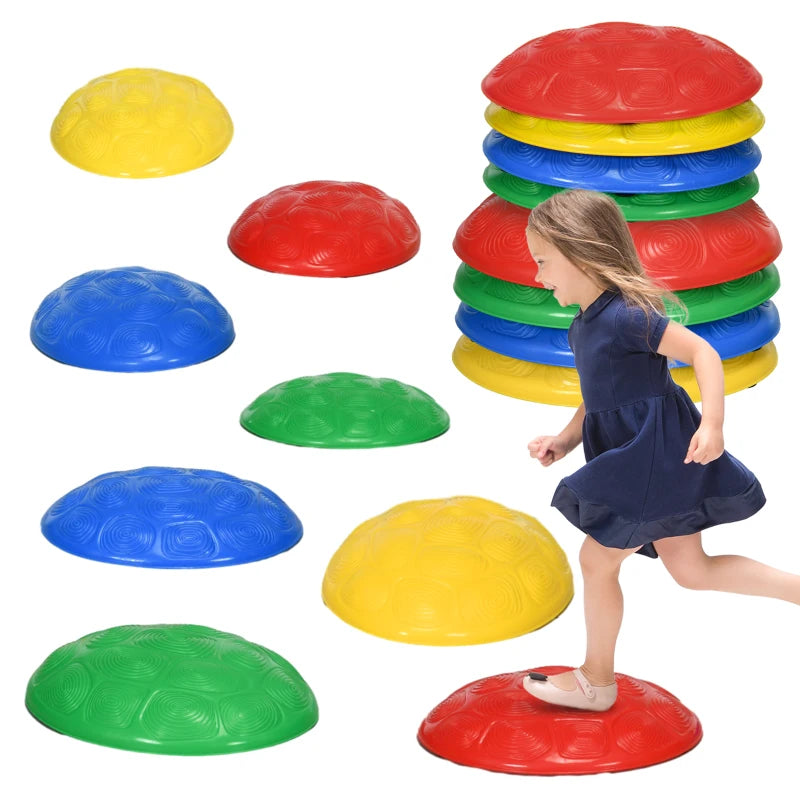 Eight-Piece Kids Stepping Stones, with Non-Slip Mats, Balance River Stones