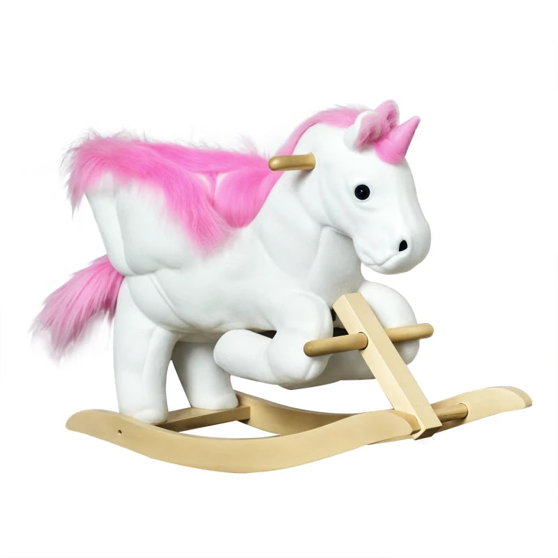 Kids Rocking Horse Unicorn Wooden Plush Ride On Chair Toy with Music 1.5-3 Years