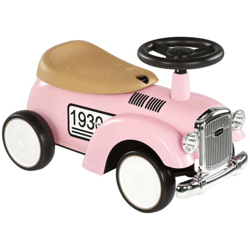 Foot to Floor Slider for Toddlers with Under-Seat Storage, Ride on Sliding Car with Horn, for Ages 12-36 Months - Pink