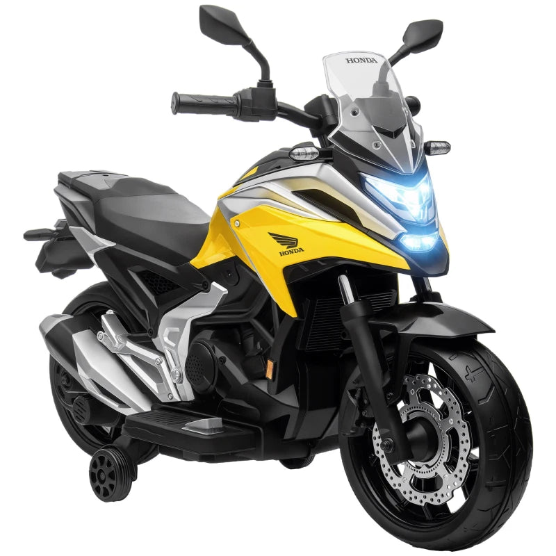 12V Honda Licensed Kids Electric Motorbike w/ Music, Headlights, Early Education Function, for Ages 3-6 Years, Yellow