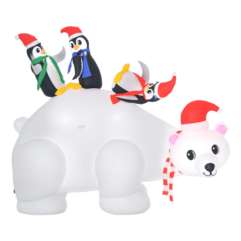 5ft Outdoor Christmas Inflatable with LED Light, Lighted Blow up Polar Bear with Three Penguins, Giant Yard Party Decoration for Home Garden Lawn Party Prop
