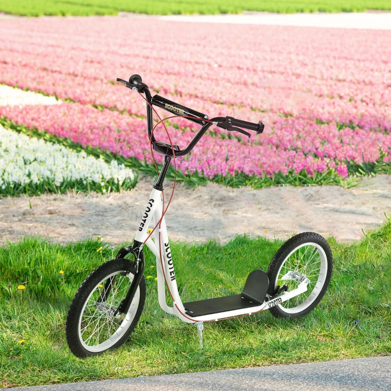 Kick Scooters for Kids with Adjustable Height, Anti-Slip Deck, Dual Brakes, Rubber Tyres, for Boys and Girls Aged 5+ Years Old - White