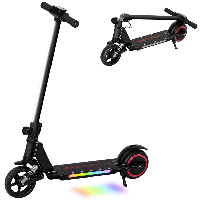 Folding Electric Scooter for Kids, with Dual Brakes, Front Suspension, LED Colourful Lights, Black