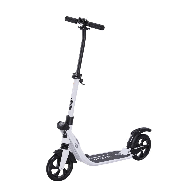 Folding Kick Scooter Hight-Adjustable Urban Scooter w/ Rear Brake, Double Shock Absorption System & 2 Big Wheels, For 14+ Teens Adult, White