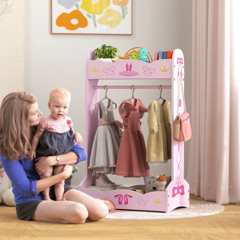 Kids Clothes Rail with Two Shelves, for 3-8 Years, Pink