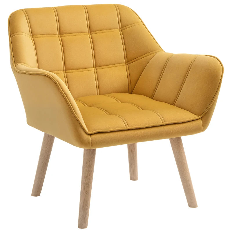 Modern Armchair, Accent Chair with Wide Arms, Slanted Back and Rubber Wood Legs for Living Room, Bedroom, Home Office Yellow
