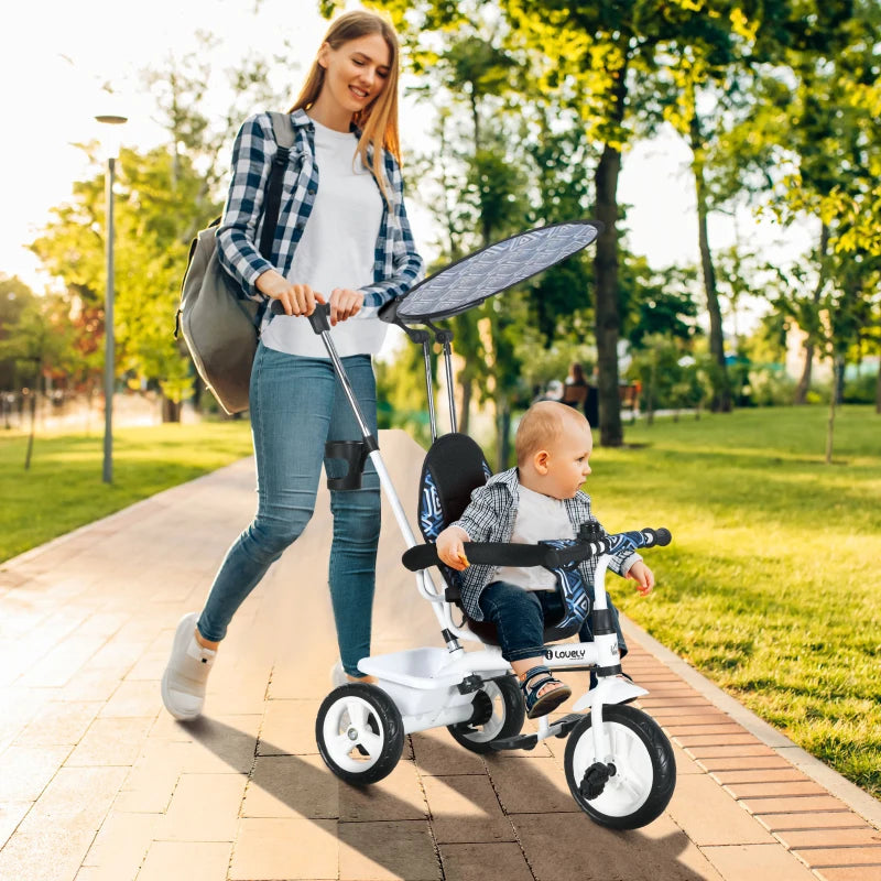 6 in 1 Tricycle for Kids with 5-point harness straps, Removable Canopy, Blue