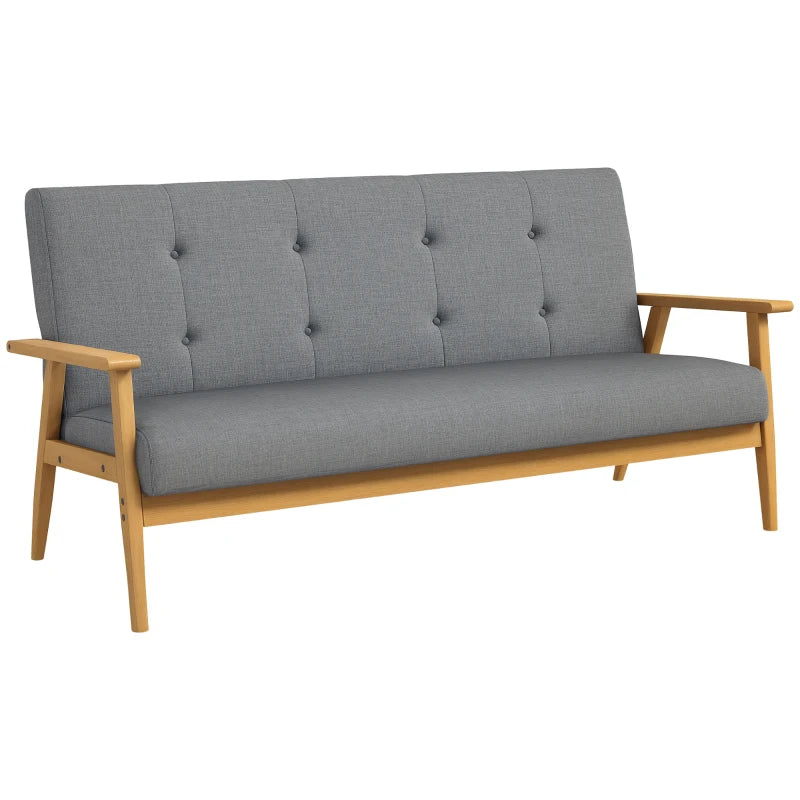 3 Seater Sofa Modern Linen Fabric Upholstery Tufted Couch with Rubberwood Legs for Living Room and Kitchen, 155cm, Dark Grey