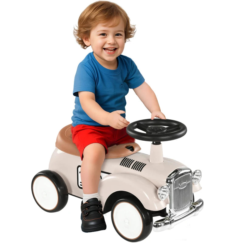 Foot to Floor Slider for Toddlers with Under-Seat Storage, Ride on Sliding Car with Horn, for Ages 12-36 Months - Cream