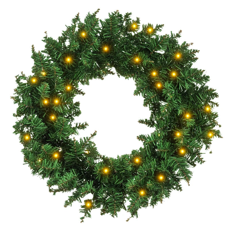 55CM Pre-lit Christmas Wreath with 50 Warm White LED Ideal Xmas Artificial Door Decoration