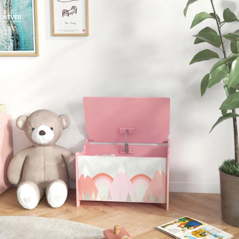 Toy Box, Kids Storage Chest, with Lid, Safety Hinge - Pink