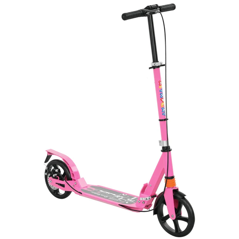 Kids Scooter with Four-Level Adjustable Handlebar, Dual Brake System, 200mm Wheels, ABEC-7 Bearings, Pink