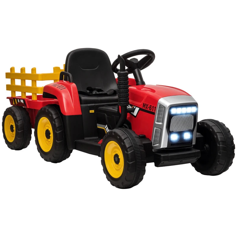 Ride On Tractor, Battery Powered Electric Car, with Detachable Trailer, Remote Control, Music - Red