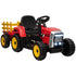 Ride On Tractor, Battery Powered Electric Car, with Detachable Trailer, Remote Control, Music - Red