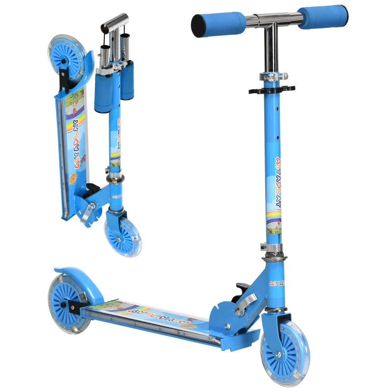 Kids Scooter, with Lights, Music, Adjustable Height, Foldable Frame, for Ages 3-7 Years - Blue