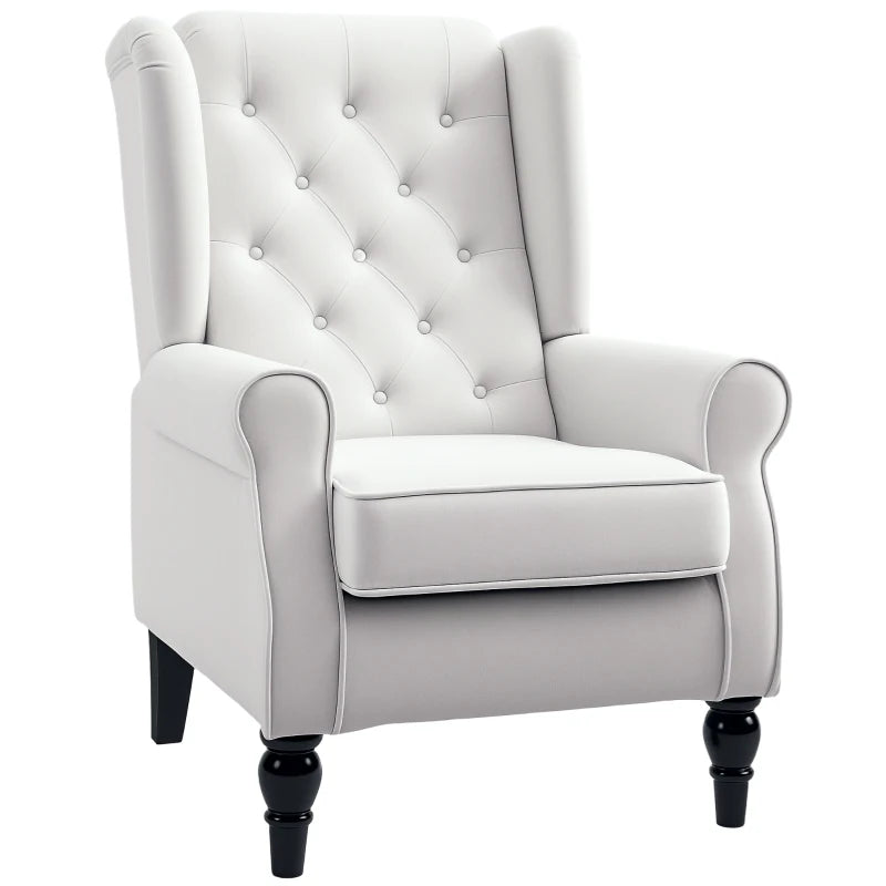 Wingback Accent Chair, Retro Upholstered Button Tufted Occasional Chair for Living Room and Bedroom, Cream White
