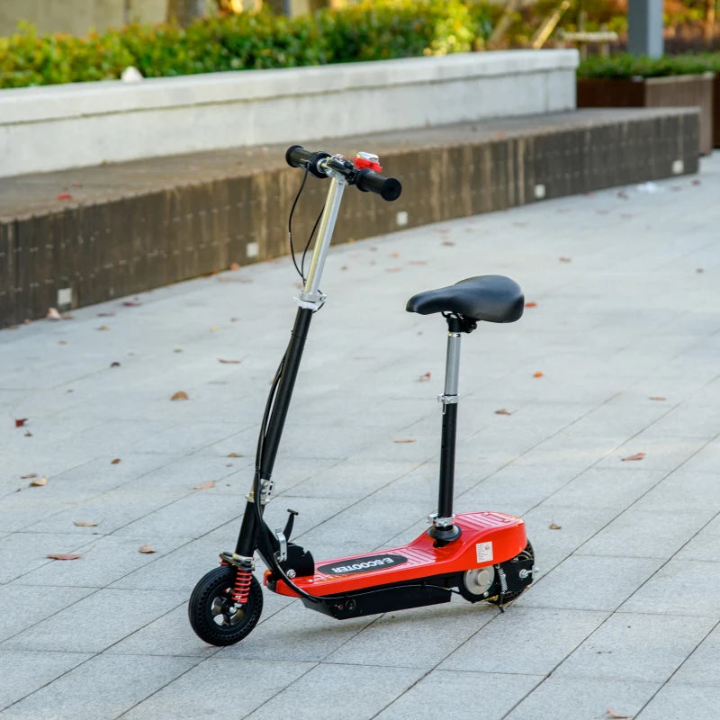 Steel Ride on Powered Scooter, Folding E-Scooter with Warning Bell, 15km/h Maximum Speed, for 6-14 Years Old, Red