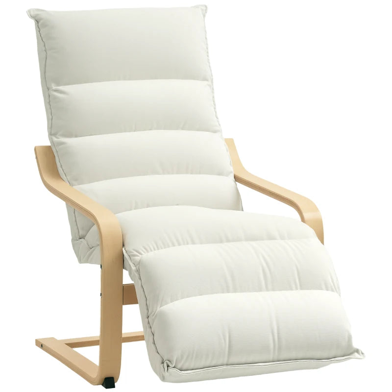 Curved Wooden Accent Chair, with Adjustable Footrest - Cream White