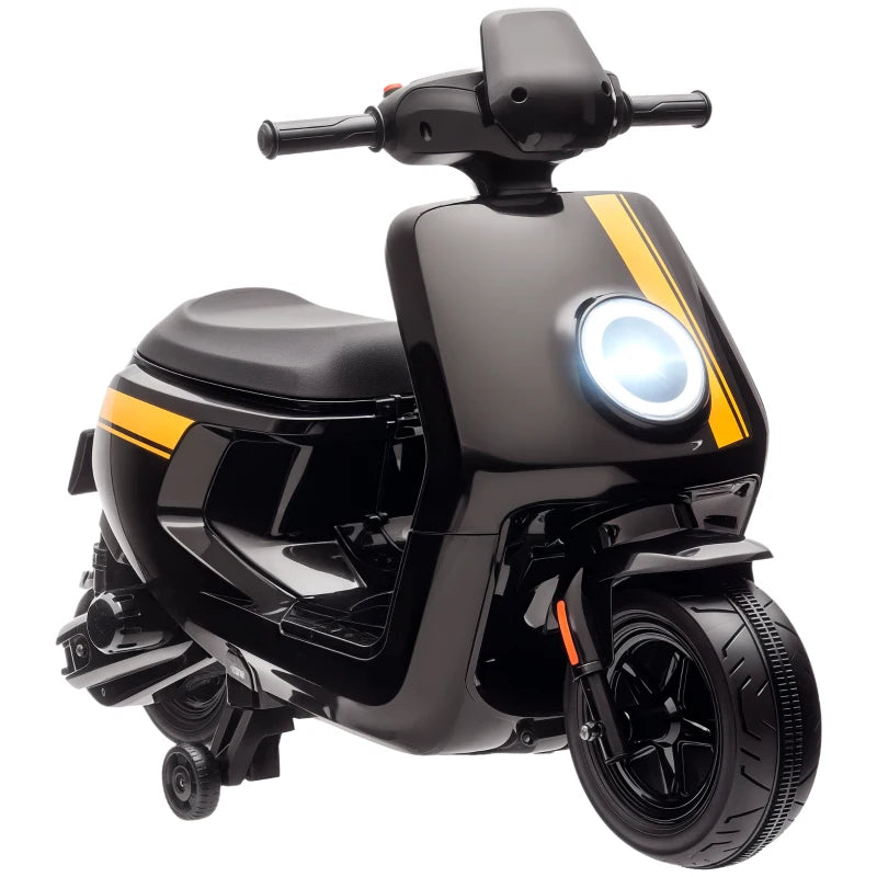 6V Ride on Motorbike, Kids Electric Motorbike w/ Headlights, Music, Training Wheels, for Ages 18-36 Months, Black