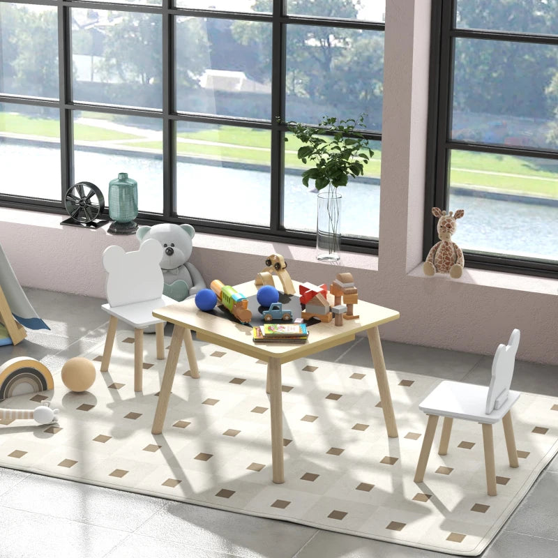 3-Piece Kids Table and Chairs Set with Convertible Desk and Storage Grid, Kids Activity Table for Nursery, Playroom