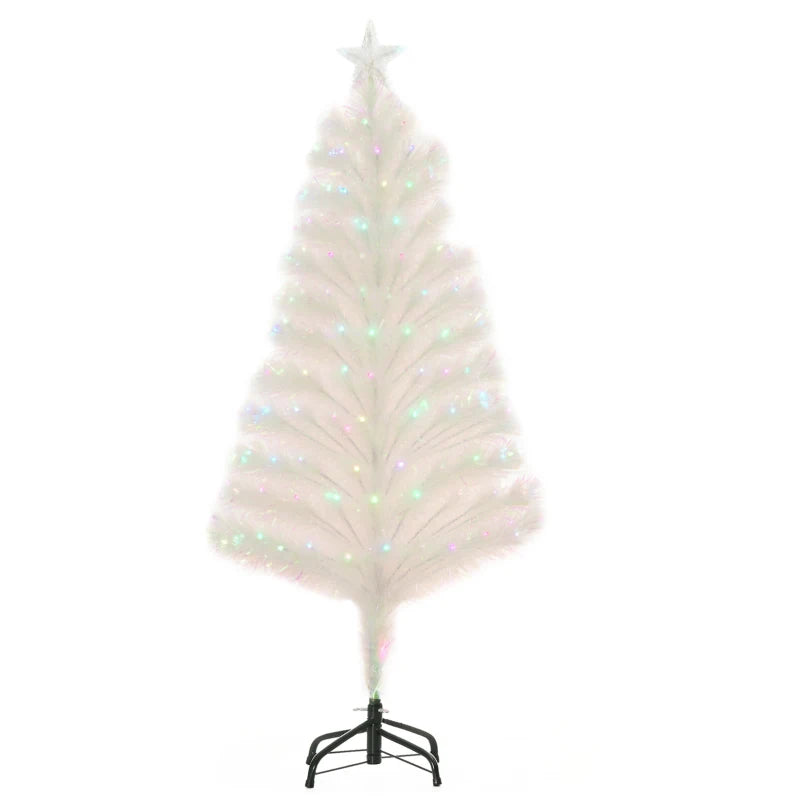 4 Feet Prelit Artificial Christmas Tree with Fiber Optic LED Light, Holiday Home Xmas Decoration, White