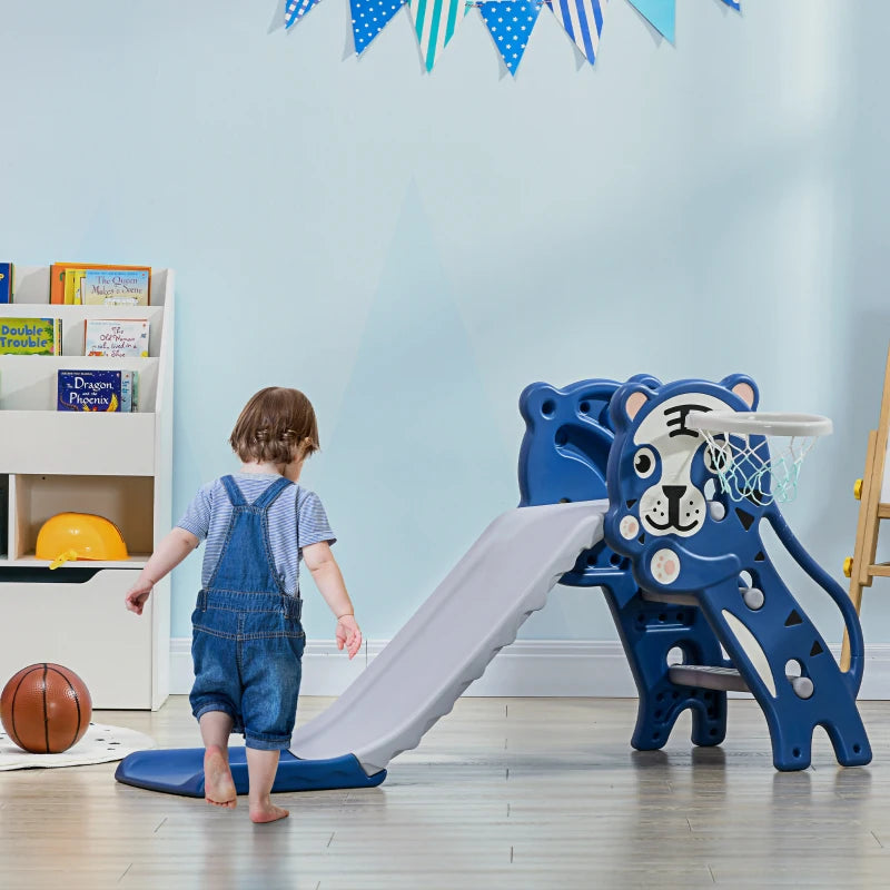 3 in 1 Baby Slide for Indoor Use with Climber, Basketball Hoop, Basketball, for Ages 18-36 Months - Blue