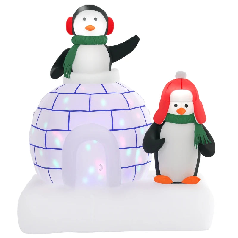 5ft Christmas Inflatable Two Penguins Wearing a Scarf with Ice House Blow Up Decor Home Indoors with Built-in LED Lights Outdoor Toys in Lawn Garden